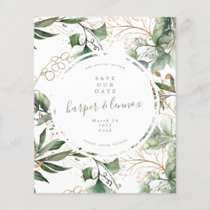 Flyer guardar a data orçamento Eucalyptus Dourado Boho 