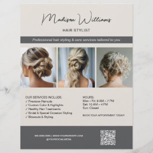 Flyer Hair Stylist Hairdresser Salon 3 Fotografias QR Fl
