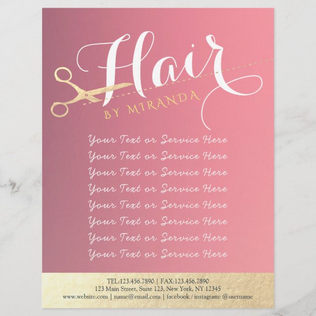 Flyer Hairstylist Makeup Salon Modern Pink Tesoura Doura (Frente)