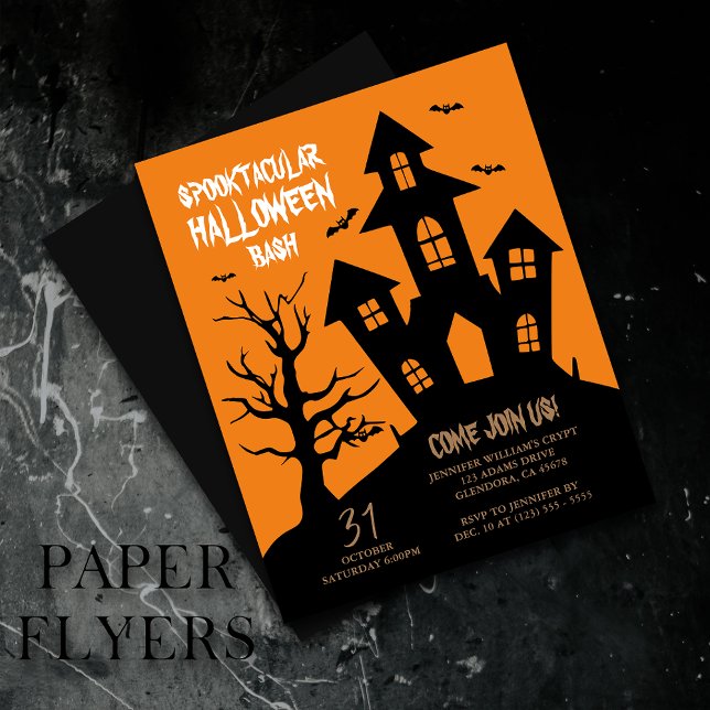 Flyer Halloween Party Spooktacular Haunted House (Elevate your upcoming event with this spooky and captivatingly designed Halloween invitation!)