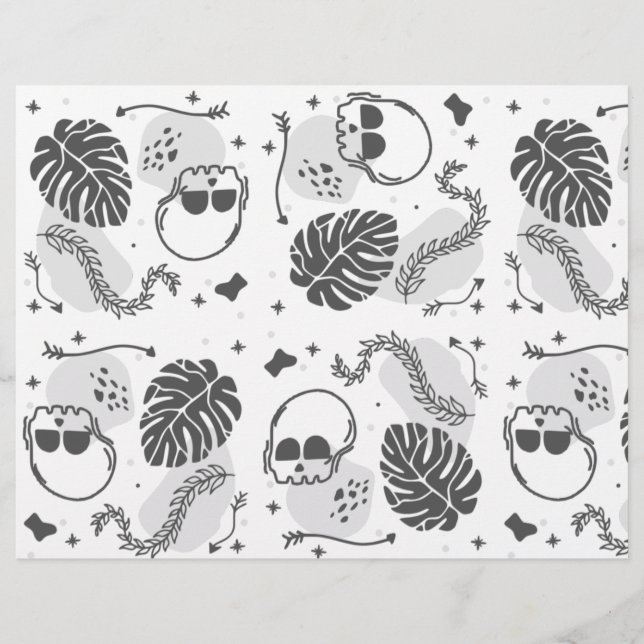 Flyer Halloween Skulls and Leaves Scrapbook Paper (Frente)