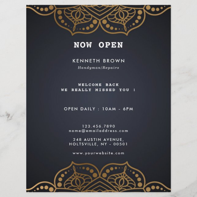 Flyer Handyman Repara Preto Dourado (Frente)