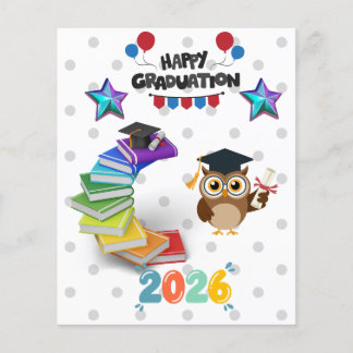 Flyer Happy Graduation 2026 - Cute Owl & Books
