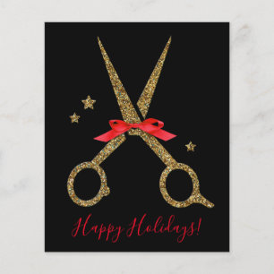 Flyer Happy Holidays - Golden glitter Hair Stylist card