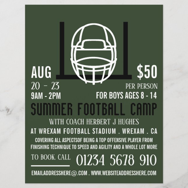 Flyer Helmet & Goal De Futebol, Publicidade De Camp De F (Frente)