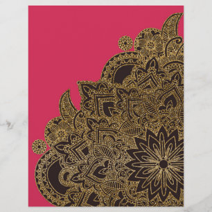 Flyer Henna na moda bonito da flor do brilho do ouro do