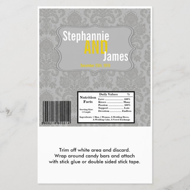 Flyer Hershey's Large Bar Wrapper Modern Cinza Damask La (Frente)