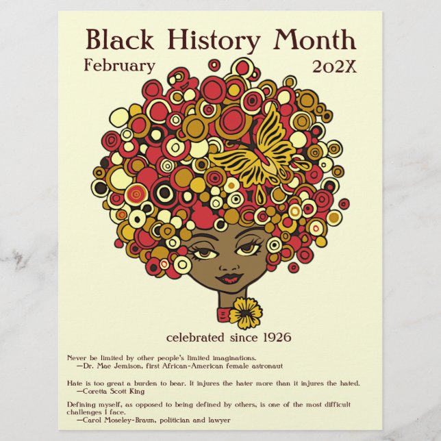 Flyer História Negra Mês, bela mulher retrô (Frente)