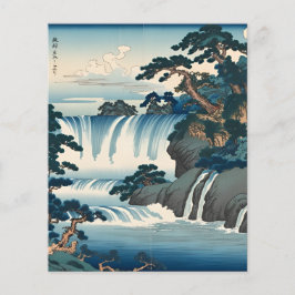 Flyer Hokusai Ukiyo-e Japan Waterfall Blue