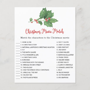 Flyer Holly Wreath Christmas Movie Match Game Card