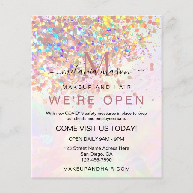 Flyer Holographic Glitter Pearl Somos Salão Elegante Abe (Frente)