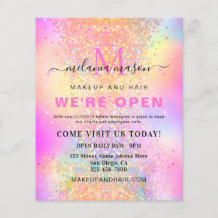 Flyer Holographic Glitter Somos Salon Moderno Rosa Abert