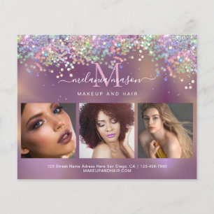 Flyer Holographic Glitter Sparkles Makeup Artist Salon
