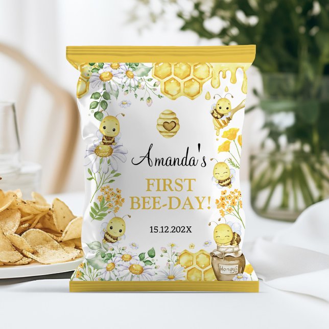 Flyer Honey Bee First Bee Day Birthday Chip Bag Wrapper (Criador carregado)