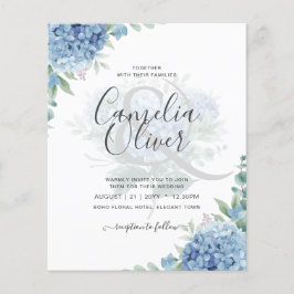 Flyer Hydrangea Azul Moderno Convite para Casamento Flor