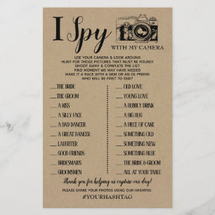 Flyer I Spy Recepção de casamento Chá Rustic Game Card