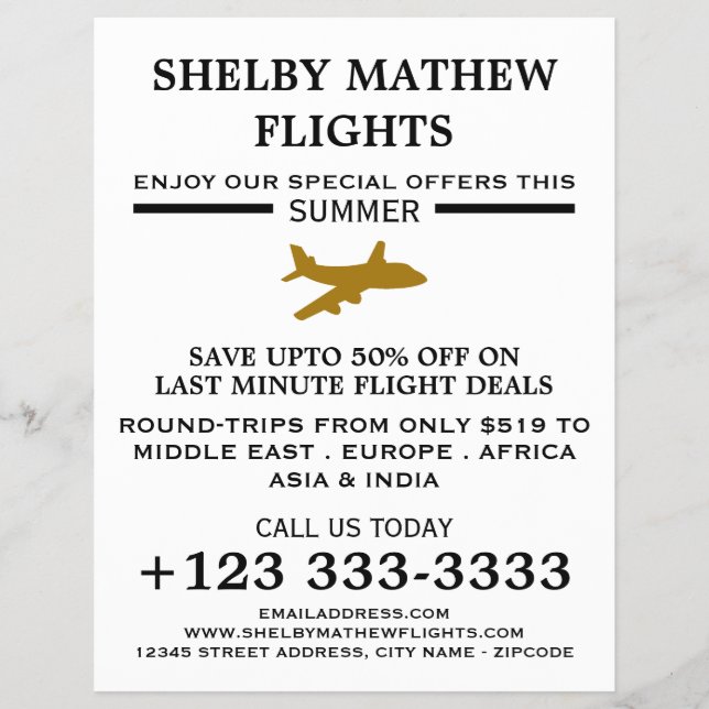 Flyer Ícone de avião Dourado, Avião publicitário (Frente)