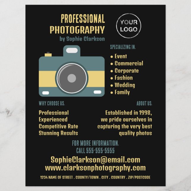 Flyer Ícone de Câmera Retrô, Fotógrafo, Aluguer de Fotog (Frente)