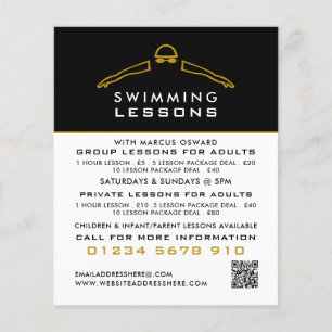 Flyer Ícone de Natação Dourada, Anúncio de Lição de Nada