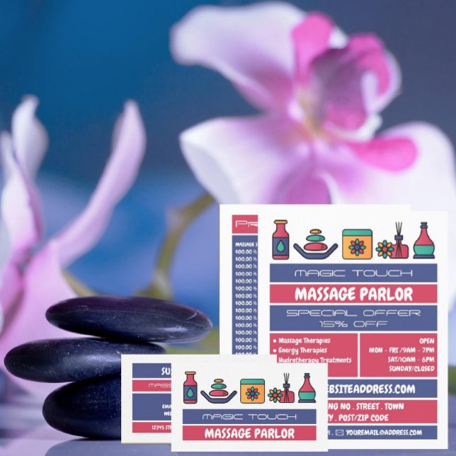 Flyer Ícones de massagem, terapia de massagem, salão de  (Criador carregado)