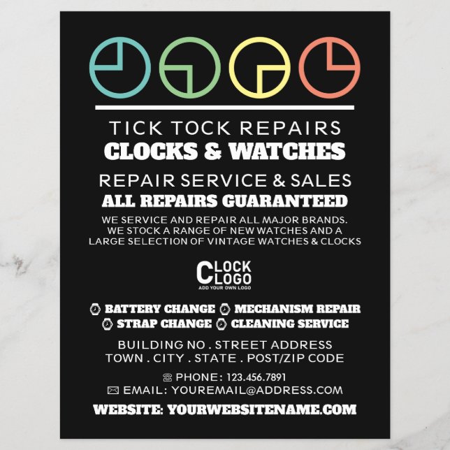 Flyer Ícones de rosto de relógio, propaganda horóloga (Frente)