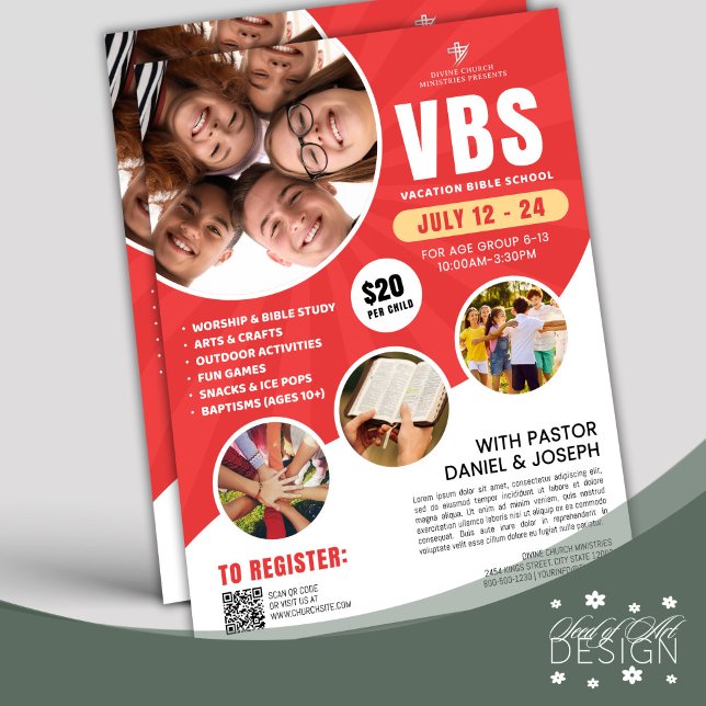 Flyer Igreja da Bíblia da Escola de  de VBS Red & White (Criador carregado)