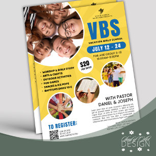 Flyer Igreja da Bíblia de VBS Amarelo Azul