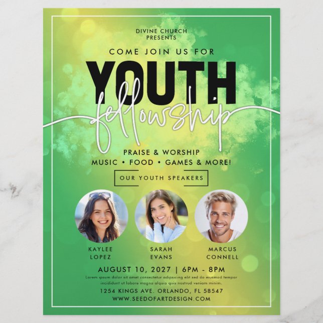 Flyer Igreja da Juventude Green Yellow Bokeship (Frente)