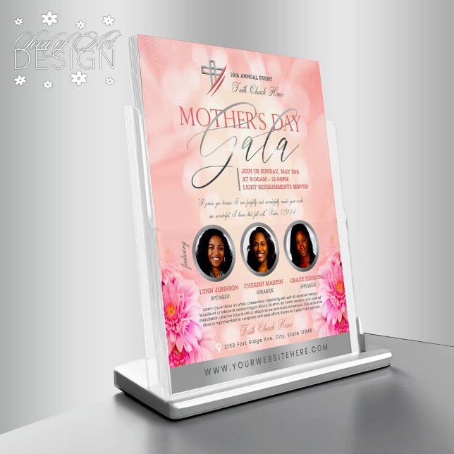 Flyer Igreja Floral e Dia de as mães de Prata Rosa (Criador carregado)