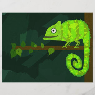 Flyer Ilustração de Camaleão Verde Fofo Réptil Tropical