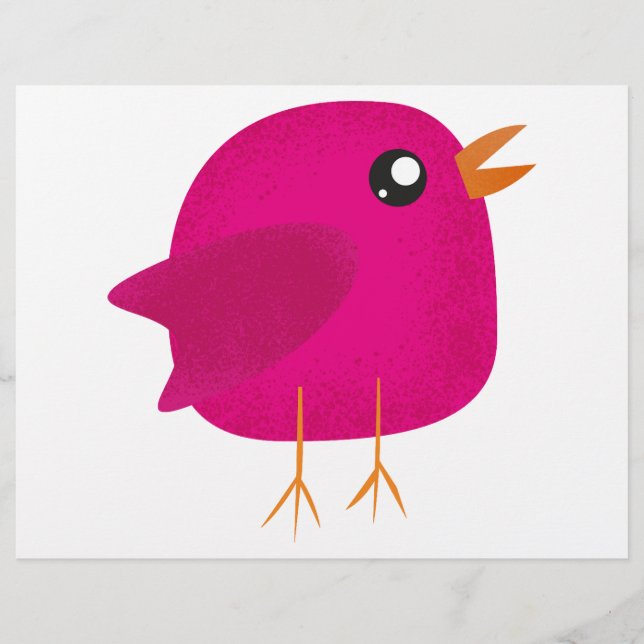 Flyer Ilustração de Passarinho Rosa Fofa (Frente)