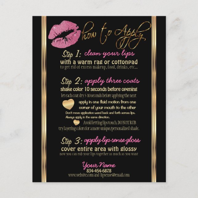 Flyer Instruções do Brilho Labial Rosa Brilhante (Frente)