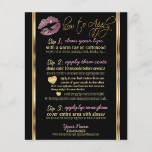 Flyer Instruções Douradas do Lip da Gliter Rosa Rosa R