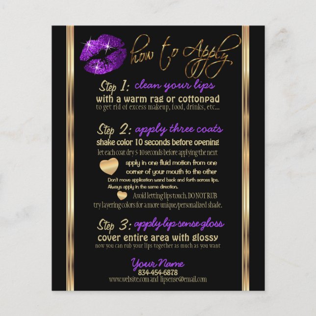 Flyer Instruções para Lip de Glitter Roxo (Frente)