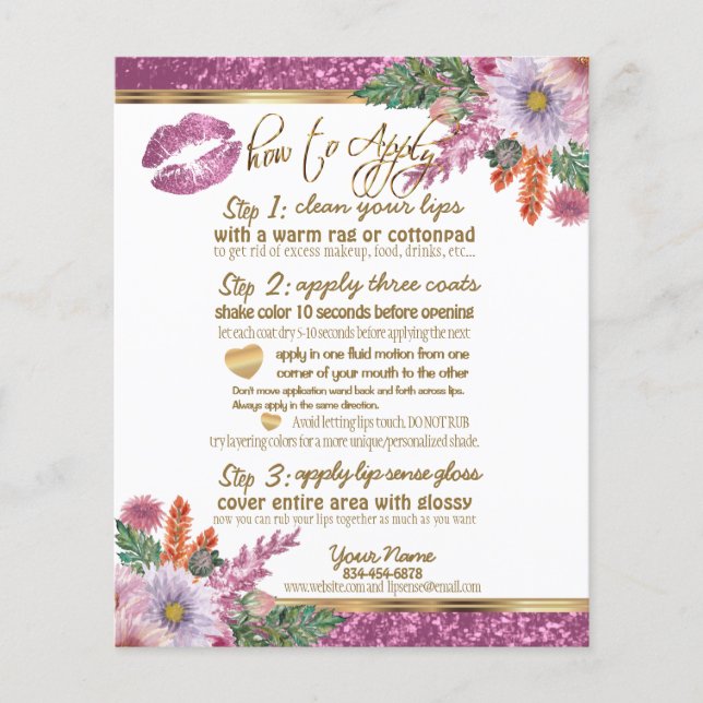 Flyer Instruções para o lápis de brilho cor-de-rosa flor (Frente)