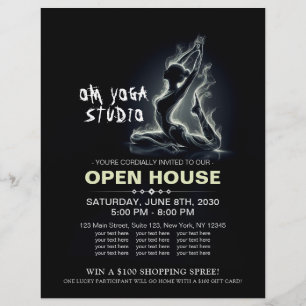 Flyer Instrutor Yoga Reiki Pose Rei Pigeon com uma perna