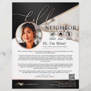 Flyer Introdução ao Realtor de Vizinho Black & Beige Hel