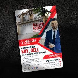 Flyer Invest de Venda de Comprar do Agente Real Vermelho