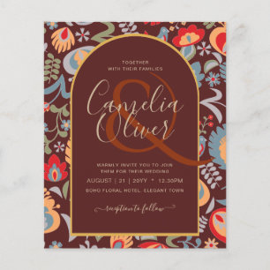 Flyer invitación bilingüe de boda de flores, popular,