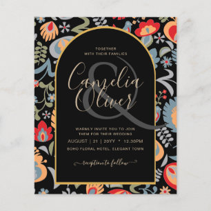 Flyer invitación bilingüe de boda de flores, popular,