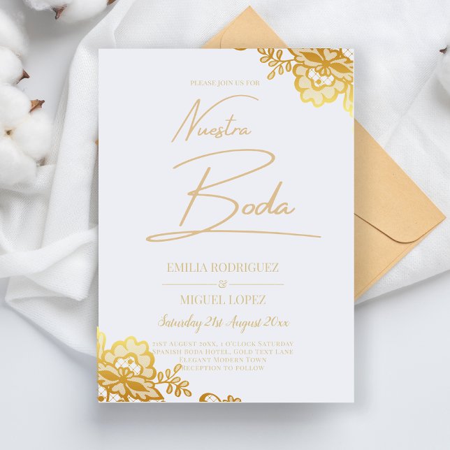 Flyer Invitación boda encaje dorado elegante presupuesto (Criador carregado)