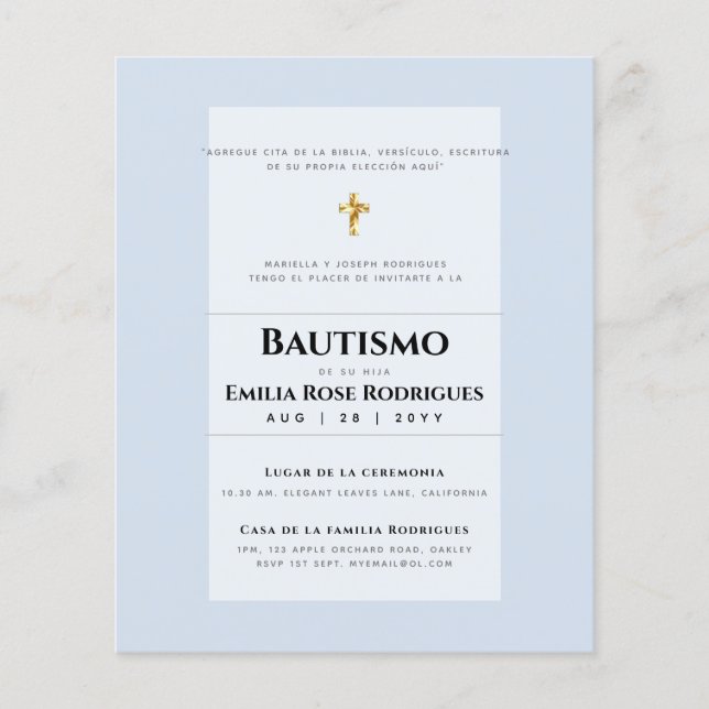 Flyer Invitaciones de Bautismo Español Católico Moderno (Frente)