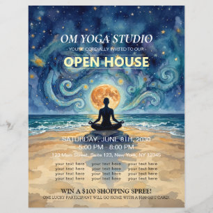 Flyer Ioga Meditação Estrela Noite Céu Lua Casa Aberta