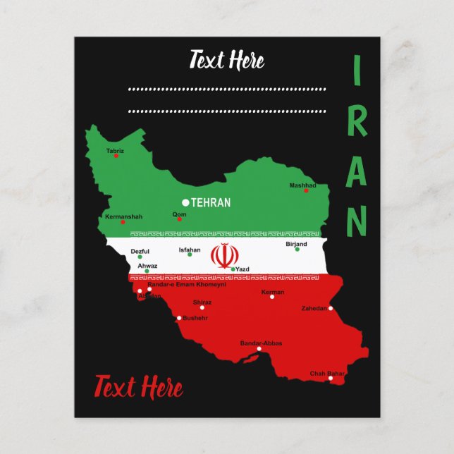 Flyer Iran Map with Flag and Emblem (Frente)