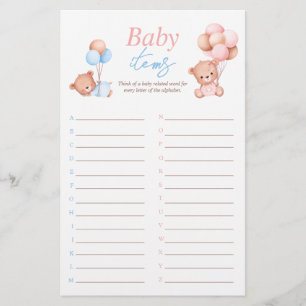 Flyer Itens de Bebê Menino Menina Gêmeos Jogo de Chá de 