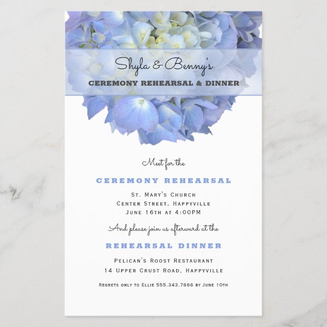 Flyer Janto de Ensaio de Casamento de Hydrangea Azul Con (Frente)