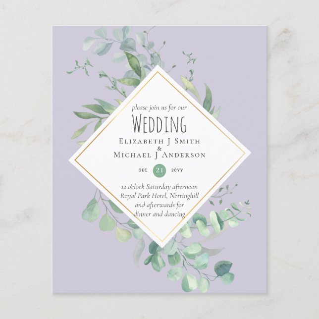 Flyer Jardim Eucalyptus Greenery DUSTY Casamento Roxo (Frente)