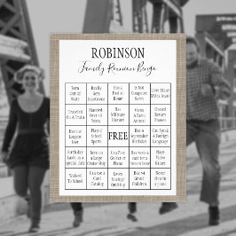 Flyer Jogo Burlap Bingo da Reunião Familiar