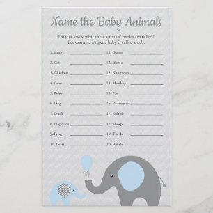 Flyer Jogo conhecido animal do bebê azul do chá de