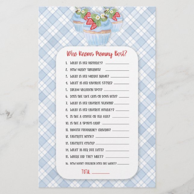 Flyer Jogo Cupcake de Morango Azul Bebê para Chá (Frente)